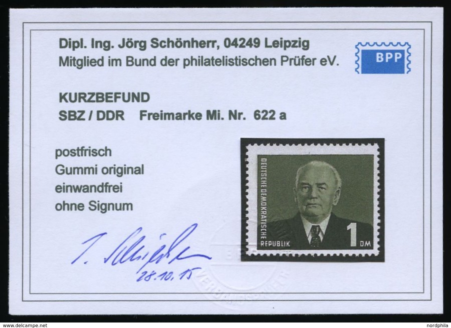 DDR 622a **, 1957, 1 DM Schwarzgraugrün Pieck, Wz. 3X, Pracht, Kurzbefund Schönherr, Mi. 400.- - Gebruikt