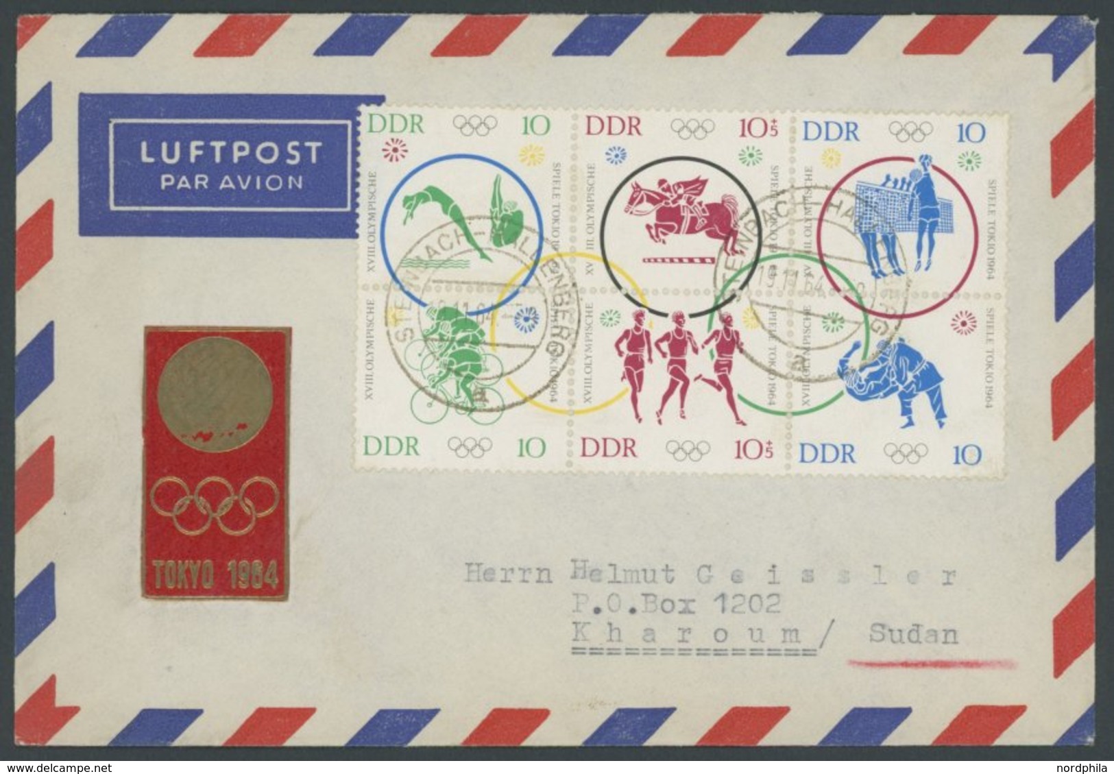 DDR 1039-44 BRIEF, 1964, Olympische Sommerspiele Im Sechserblock Auf Luftpostbrief In Den Sudan, Pracht - Used Stamps