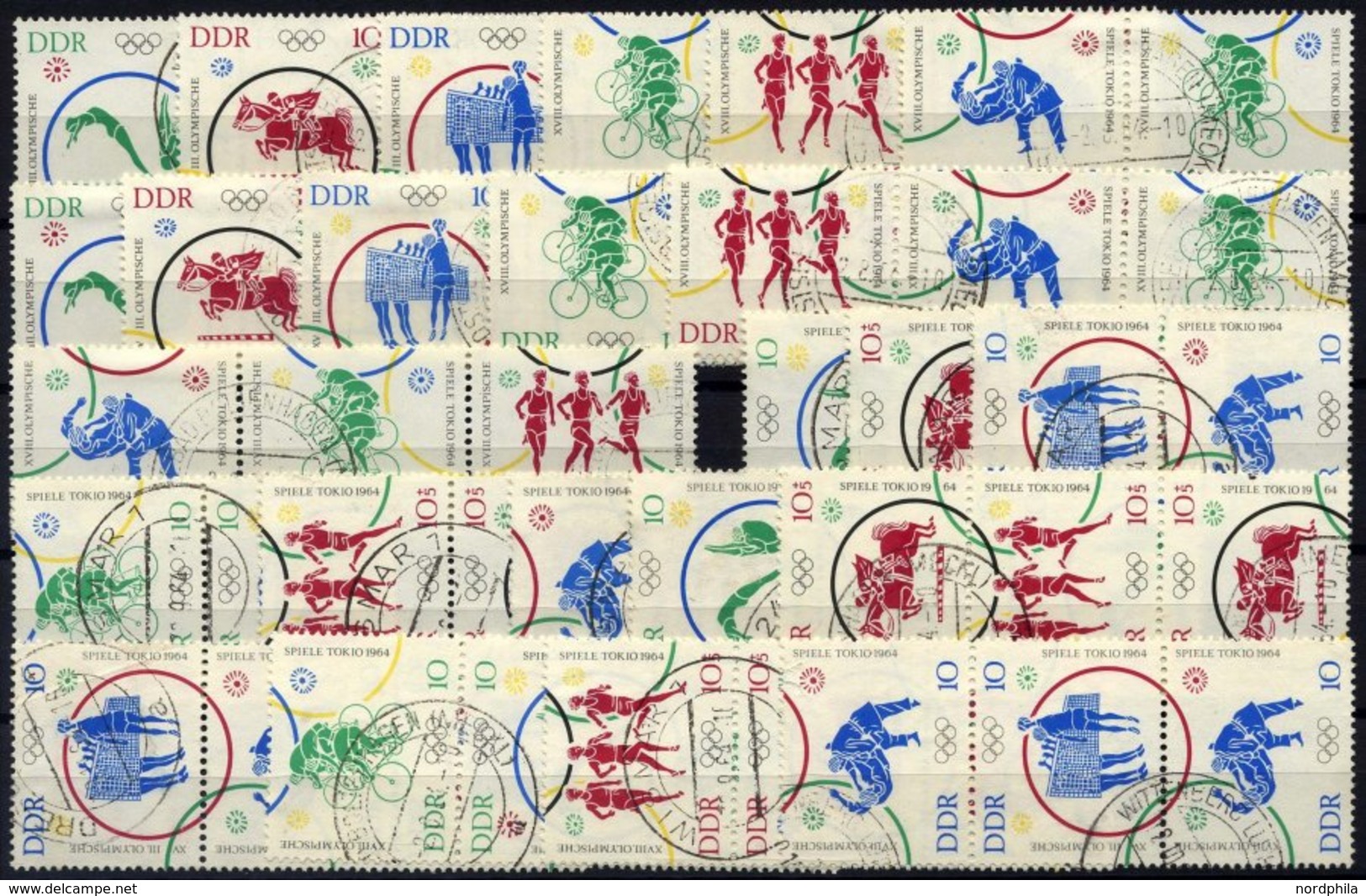 DDR 1039-44 O, 1964, Olympische Sommerspiele, Alle 24 Zusammendrucke Komplett, (W Zd 126-137 Und S Zd 52-63), SZd 60 Ein - Used Stamps