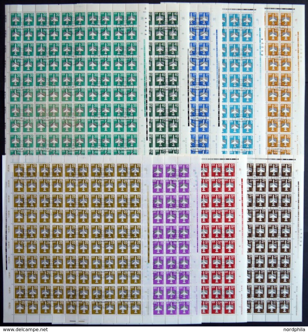 DDR 2751-3129 O, 1982-87, Flugpostmarken I-V, 9 Bogen (100) Komplett, Mi.Nr. 2751-53, 2831/2, 2868, 2967, 3128/9, Mit Pl - Usados