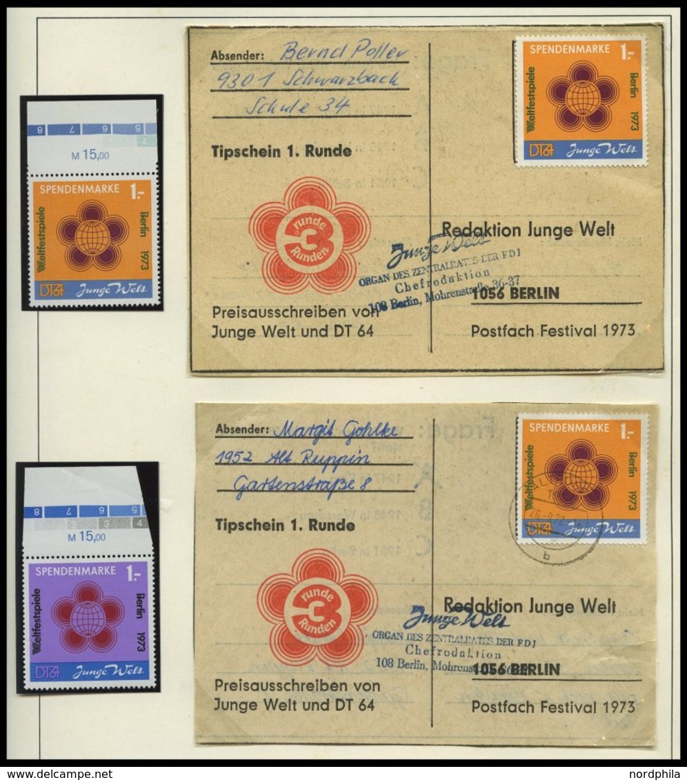 SPENDENMARKEN 1/2 **, BRIEF, 1972/3, 1 M. Spendenmarken, Postfrisch Und Auf 5 Belegen (3x Nr. 1 Und 2x Nr. 2), Pracht, M - Altri & Non Classificati