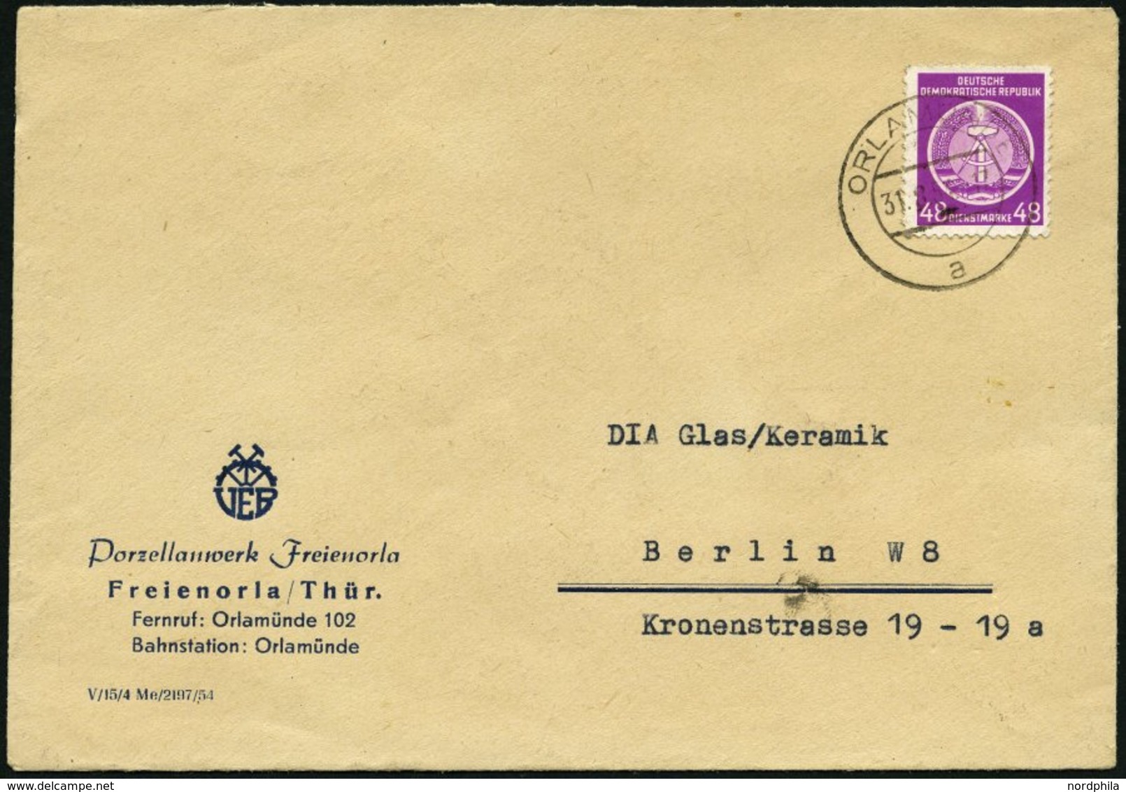 DIENSTMARKEN A D 13 BRIEF, 1954, 48 Pf. Violettpurpur, Einzelfrankatur Auf Brief Nach Berlin, Pracht - Andere & Zonder Classificatie
