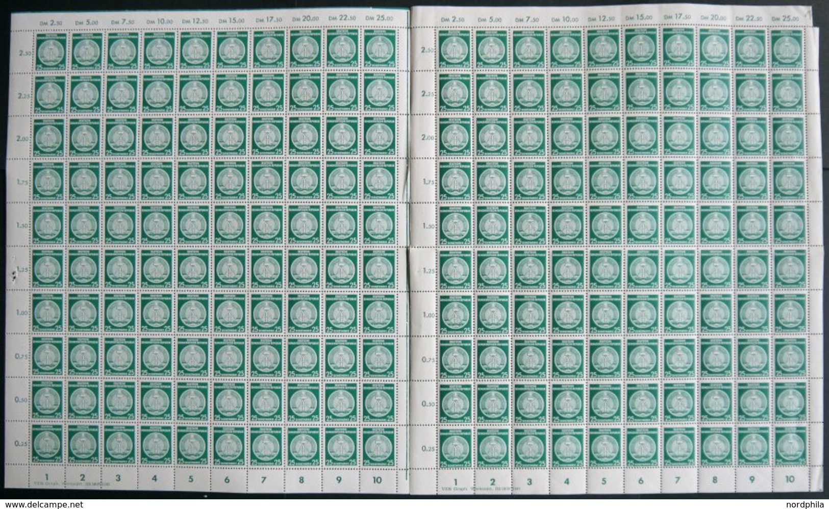 DIENSTMARKEN A D 23XI **, 1954, 25 Pf. Schwarzopalgrün, Wz. XI, 200 Werte In Bogen, Postfrisch, Pracht, Mi. 600.- - Andere & Zonder Classificatie