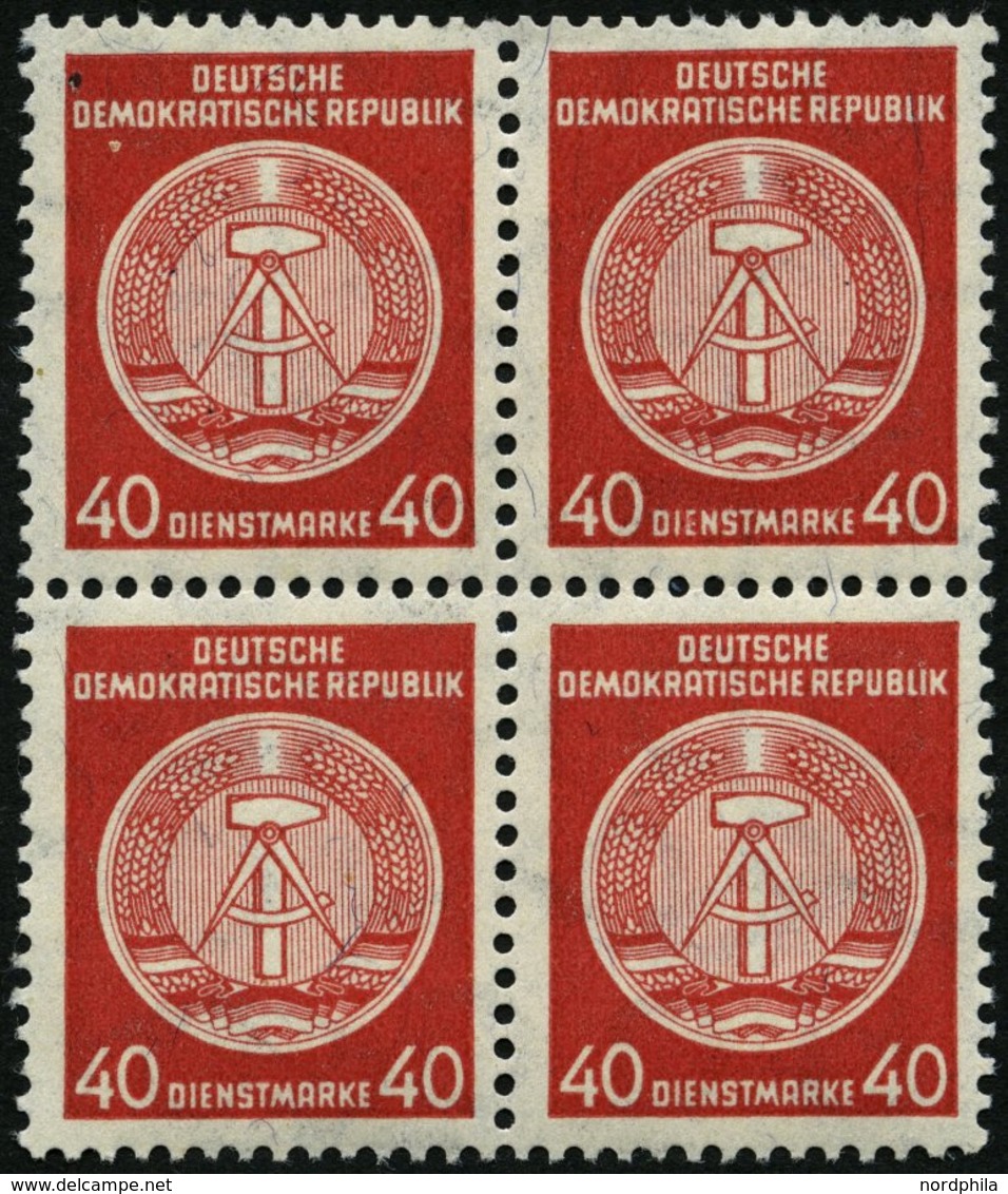 DIENSTMARKEN A D 33XI VB **, 1956, 40 Pf. Rot, Faserpapier, Wz. 2XI, Im Viererblock, Pracht, Gepr. Jahn, Mi. 320.- - Andere & Zonder Classificatie