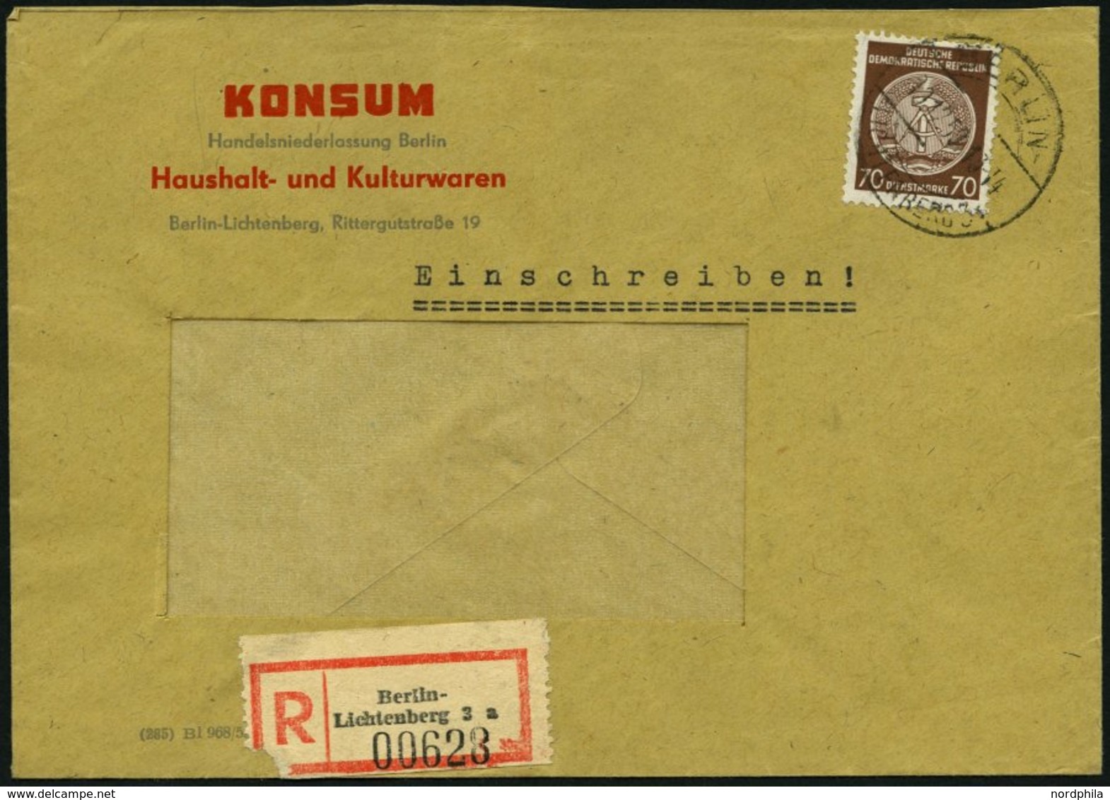 DIENSTMARKEN A D 41 BRIEF, 1958, 70 Pf. Rötlichbraun, Wz. 3, Fensterumschlag, Einschreibbrief, Pracht - Altri & Non Classificati