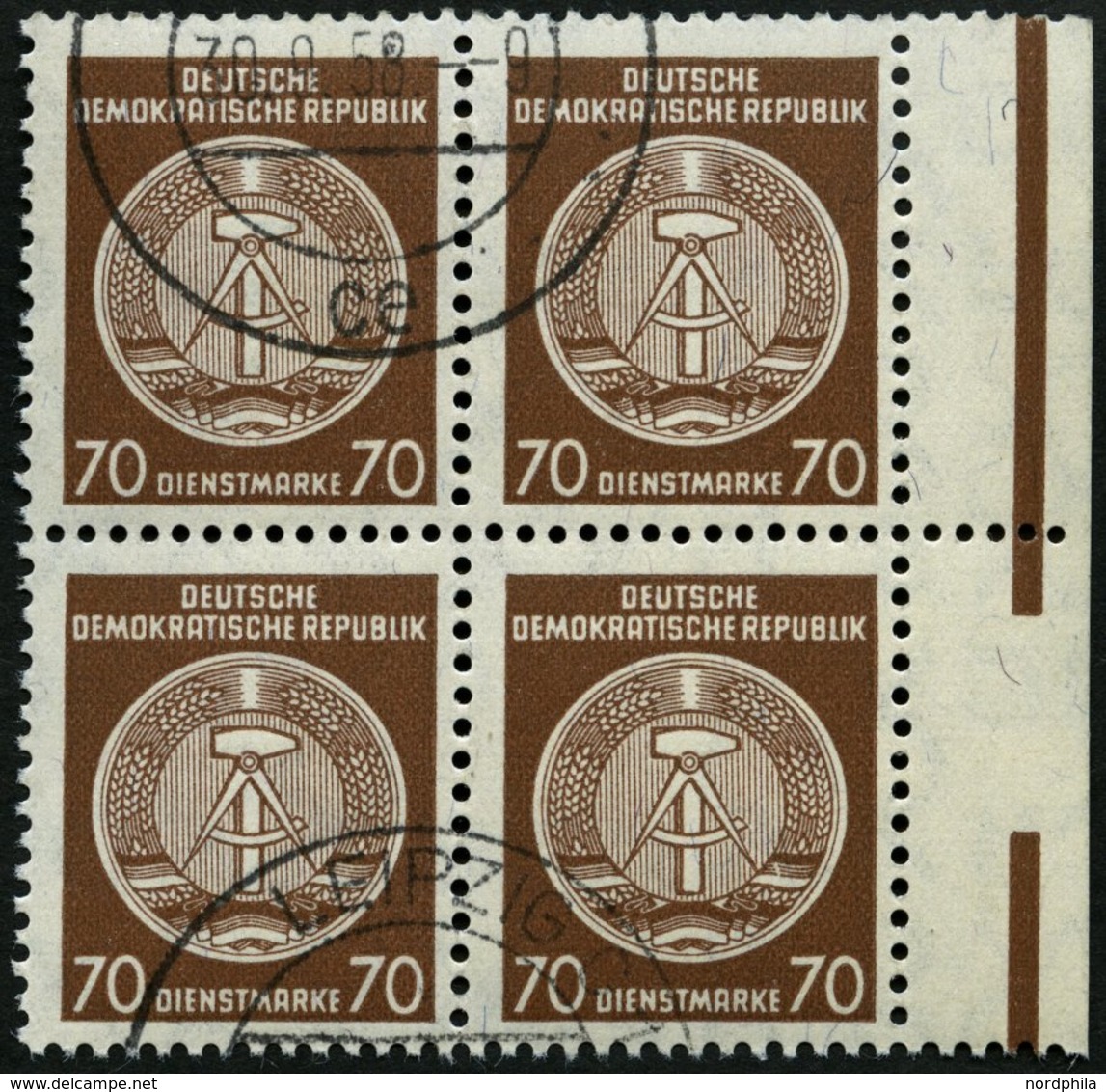 DIENSTMARKEN A D 41PFII O, 1958, 70 Pf. Rötlichbraun, Wz. 3, Mit Abart Linien Im Rechten Fahnenband Gebrochen, Im Randvi - Other & Unclassified