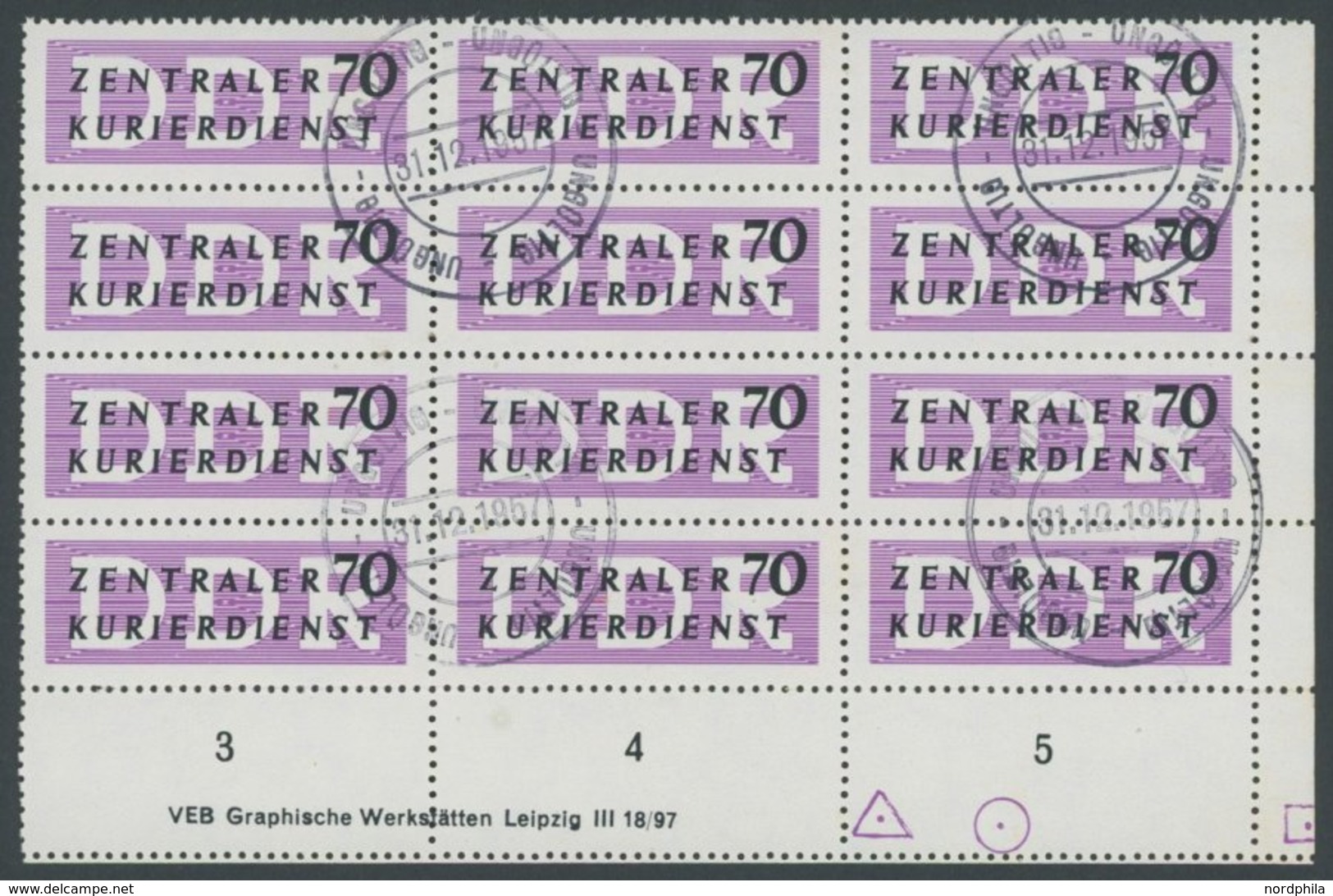 DIENSTMARKEN B D 9L O, 1956, 70 Pf. Mitttelviolettpurpur/schwarz Im 16er-Block Mit Ungültig-Stempel Und 3x Mi.-Nr. 9L (M - Andere & Zonder Classificatie