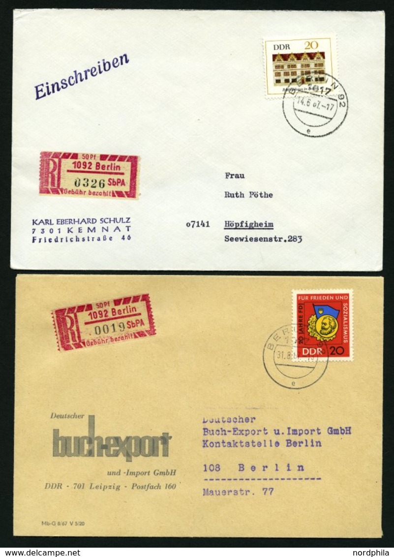 EINSCHREIBEMARKEN 1Cy BRIEF, 1967, 50 Pf. Rosakarmin/schwarz, Gezähnt 121/2, Pergamin-Papier, PLZ 1092 Auf Einschreibbri - Aangetekend