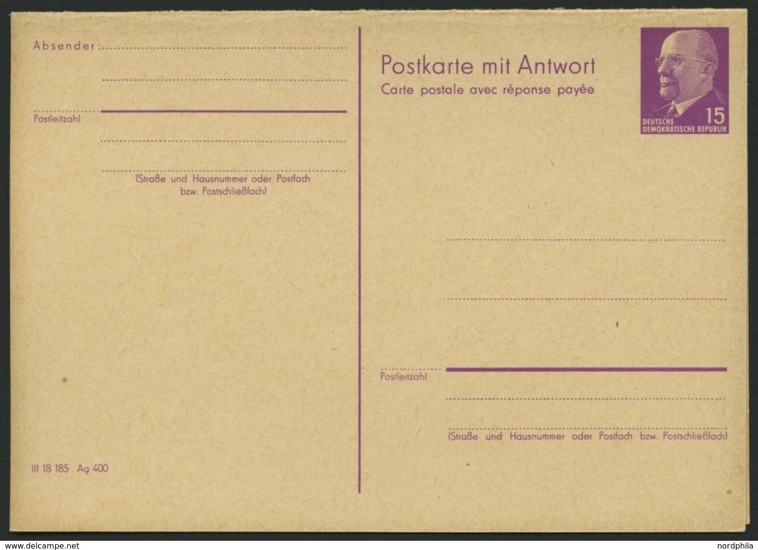 GANZSACHEN P 78 BRIEF, 1961, 15/15 Pf. Ulbricht, Absenderteil Zweizeilig, Ungebraucht, Pracht, Mi. 50.- - Andere & Zonder Classificatie