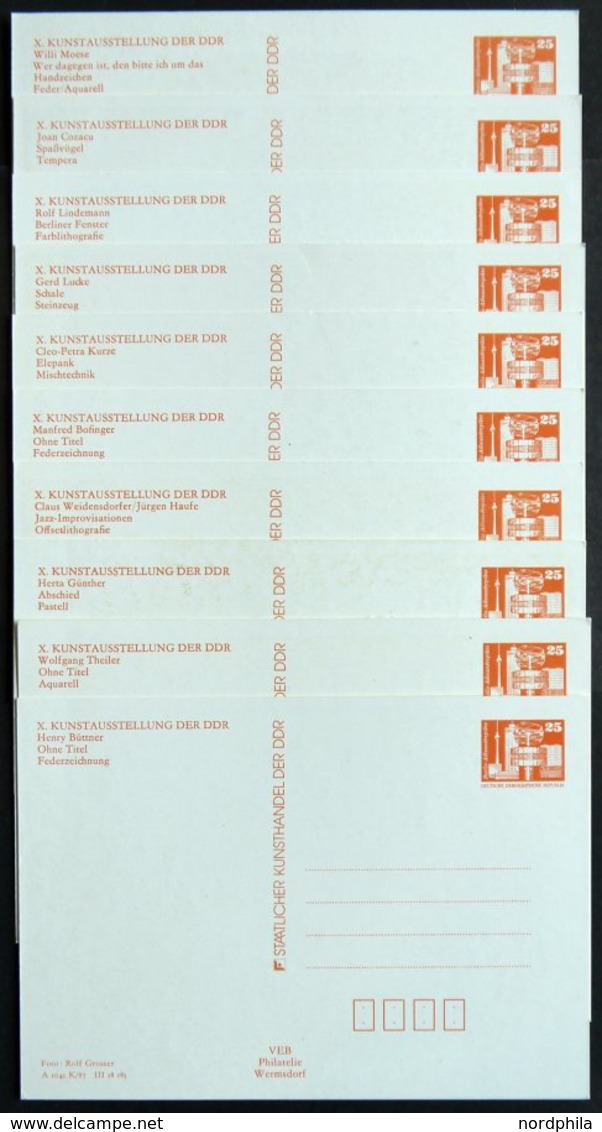 GANZSACHEN PP 19 BRIEF, 25 Pf. Orange, 10 Verschiedene Künstlerkarten, Ungebraucht, Pracht - Other & Unclassified