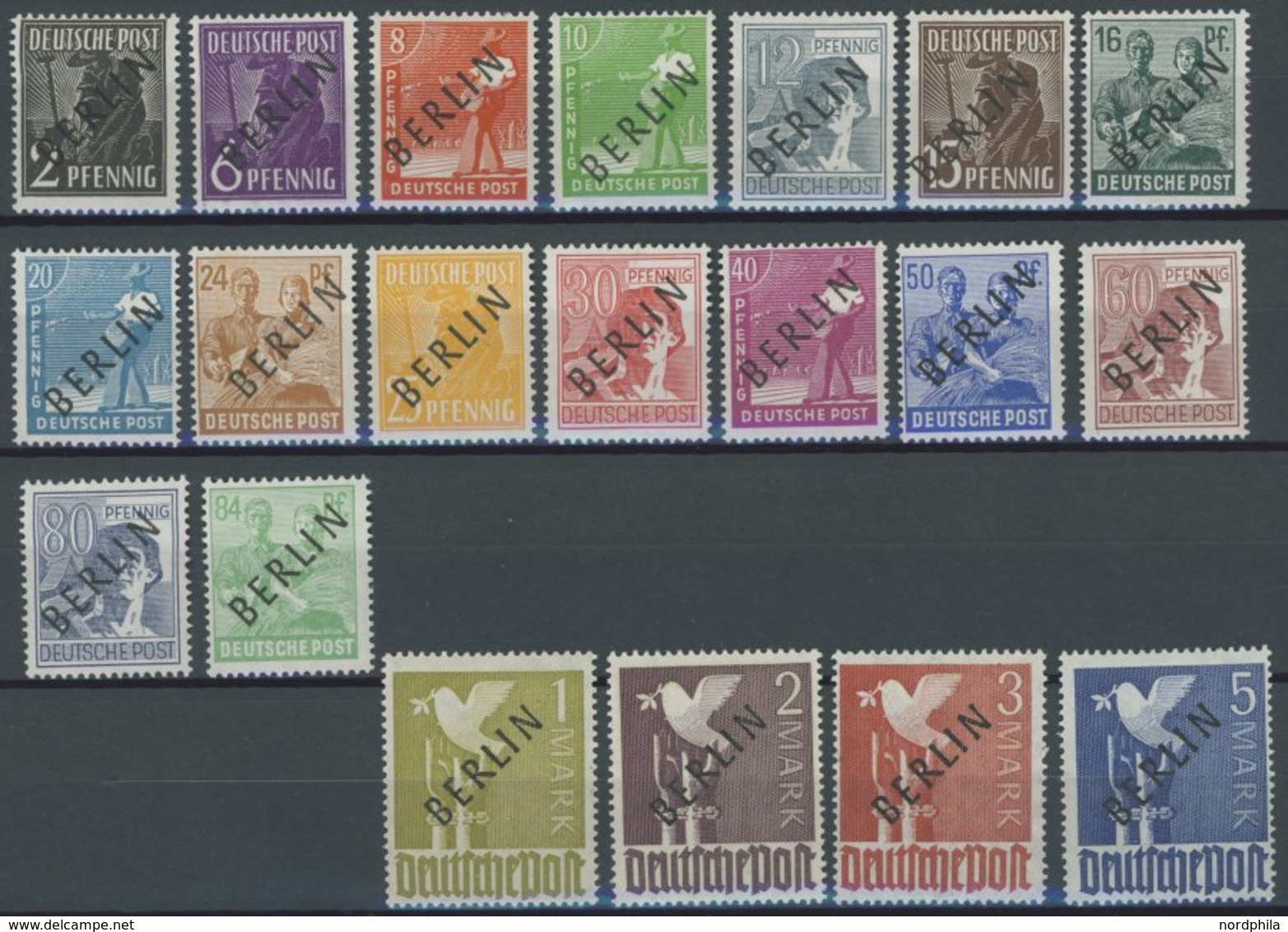 BERLIN 1-20 *, 1948, Schwarzaufdruck, Falzrest, Prachtsatz, Mi. 130.- - Autres & Non Classés