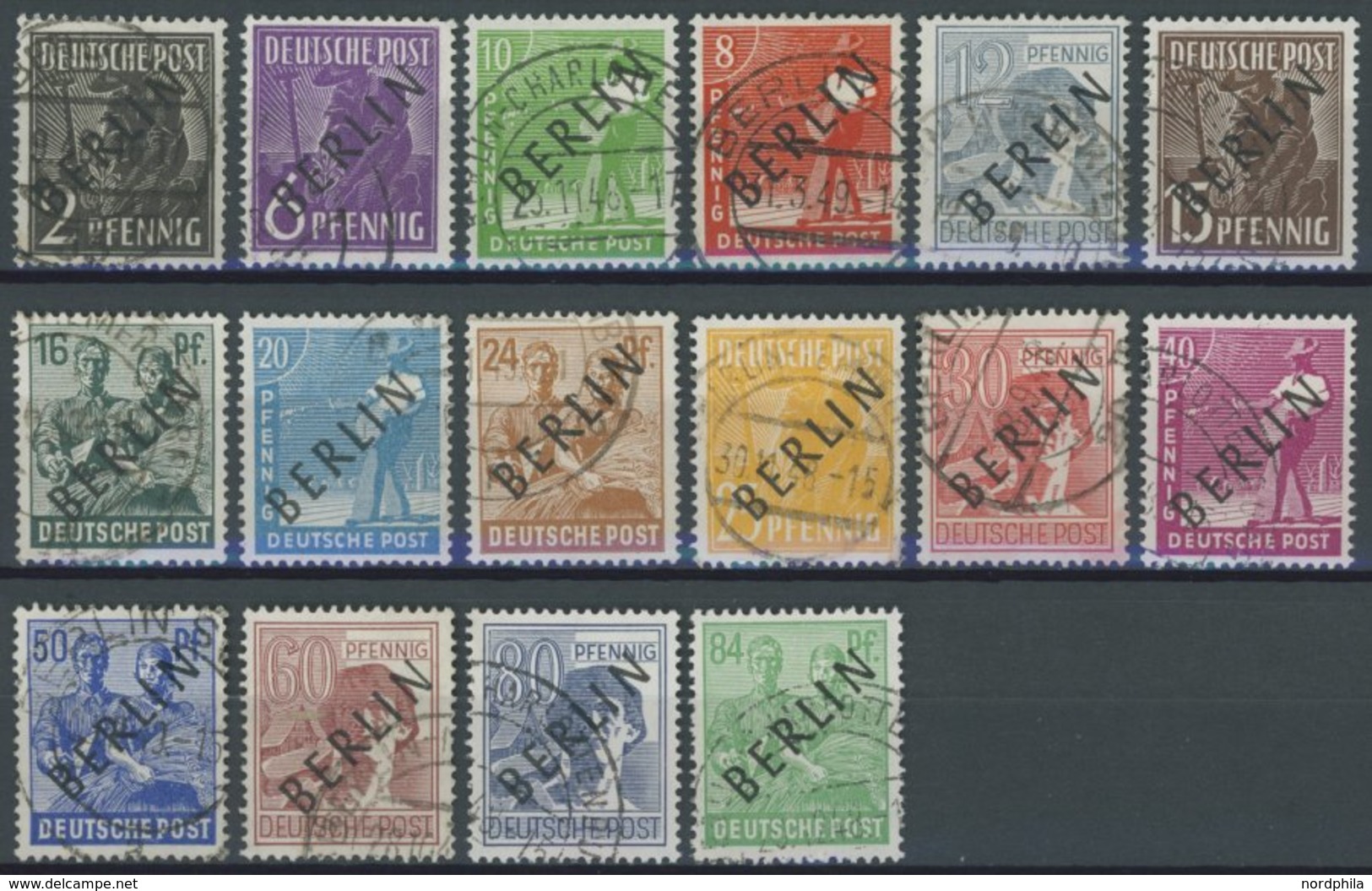 BERLIN 1-16 O, 1948, 2 - 84 Pf. Schwarzaufdruck, 16 Prachtwerte, Gepr. Schlegel, Mi. 354.- - Altri & Non Classificati