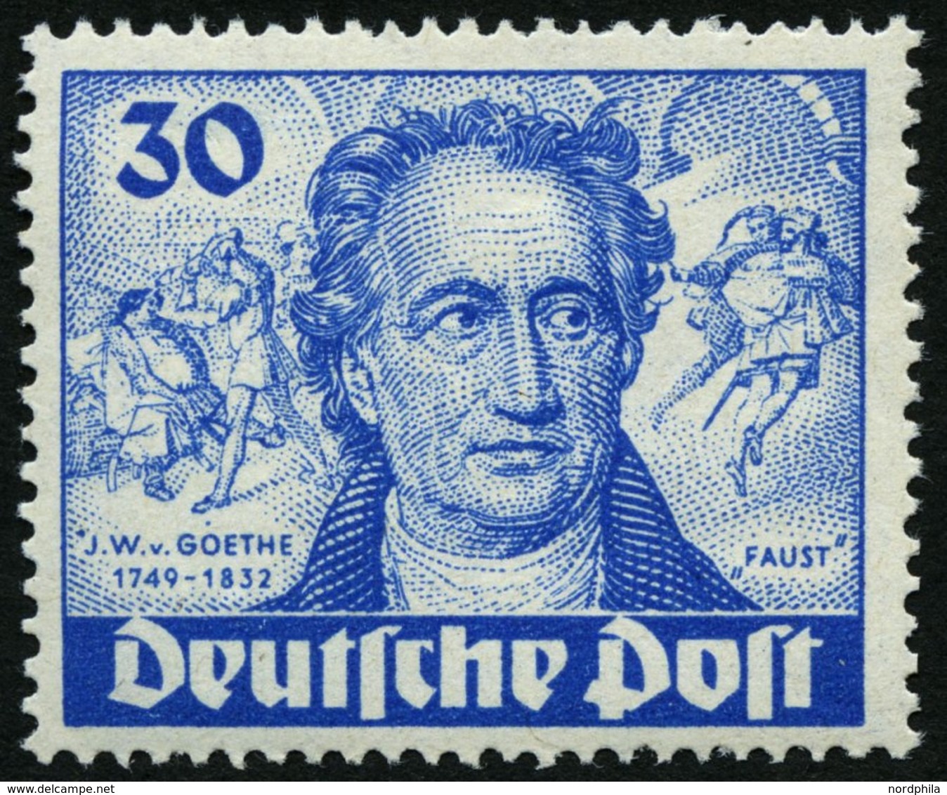 BERLIN 63I **, 1949, 30 Pf. Goethe Mit Abart Farbpunkt Links Neben J Von J.W. V. Goethe, Pracht, Mi. 120.- - Altri & Non Classificati