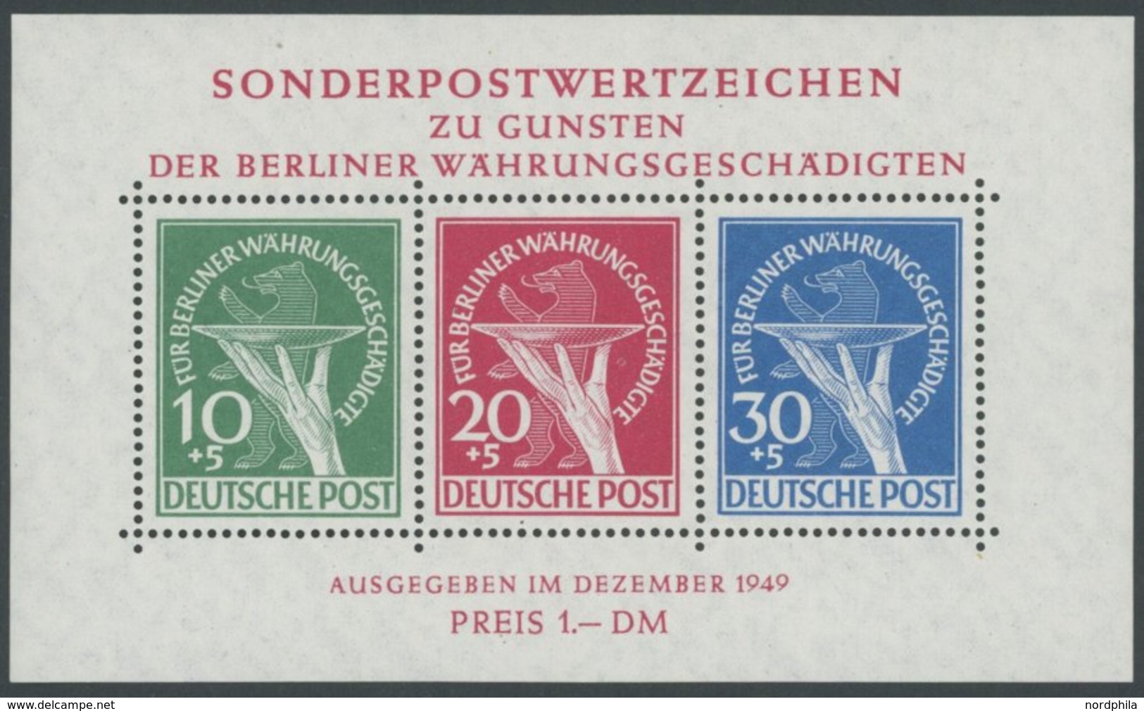 BERLIN Bl. 1 **, 1949, Block Währungsgeschädigte, Pracht, Mi. 950.- - Andere & Zonder Classificatie