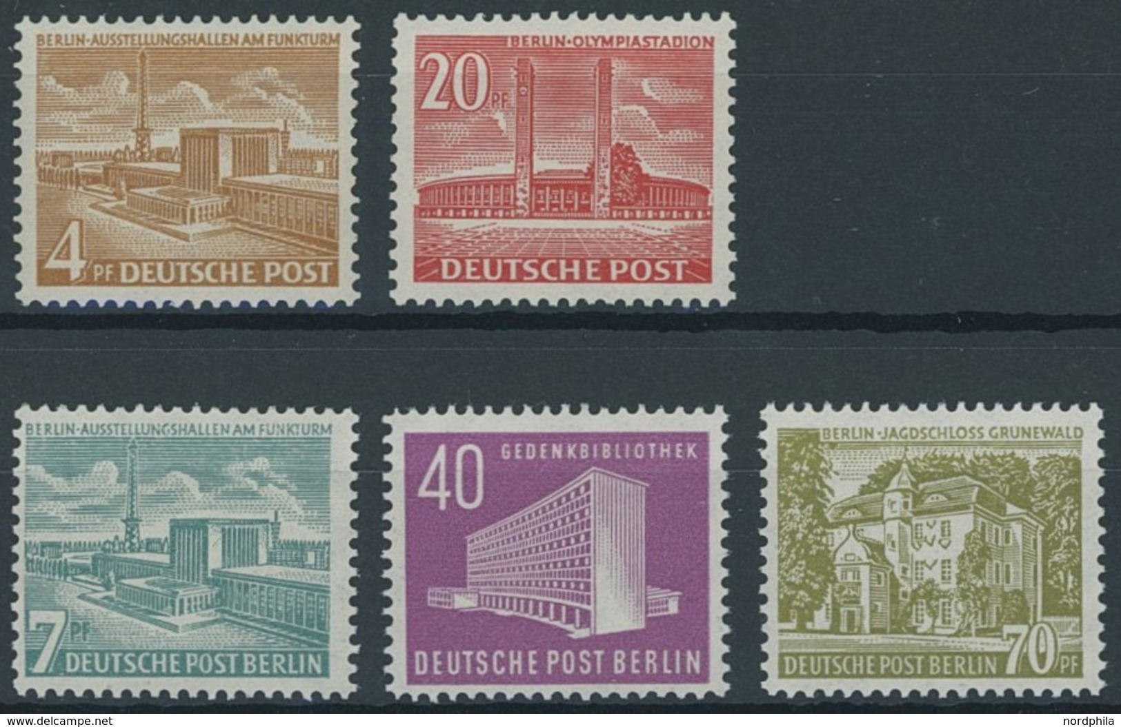 BERLIN 112/3,121-23 *, 1953/4, Berliner Bauten, Falzrest, 5 Prachtwerte, Mi. 80.- - Andere & Zonder Classificatie