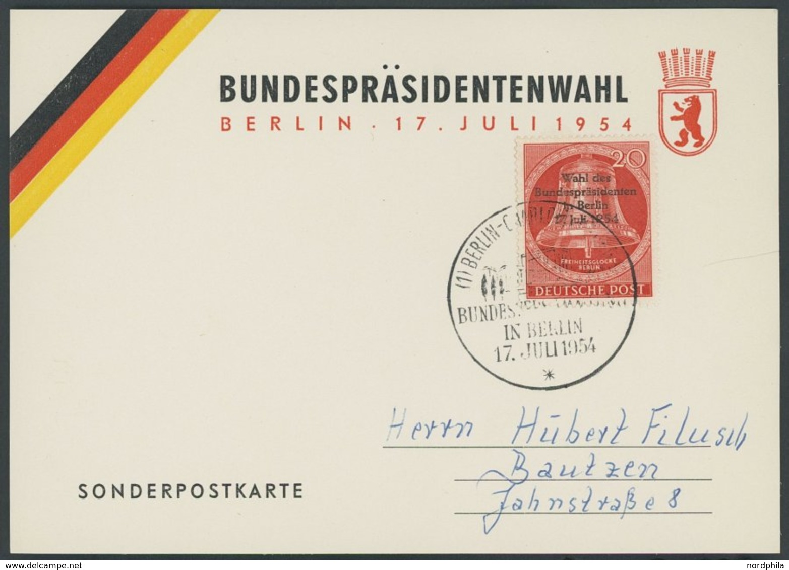 BERLIN 118 BRIEF, 1954, 20 Pf. Wahl Des Bundespräsidenten Auf Ersttagskarte, Pracht, Mi. 60.- - Andere & Zonder Classificatie