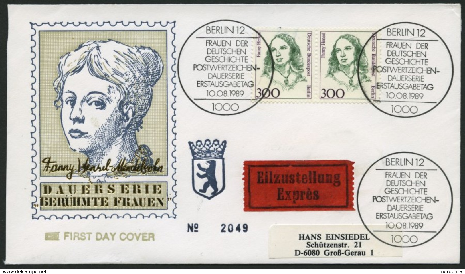 BERLIN 849 Paar BRIEF, 1989, 300 Pf. Hensel Im Waagerechten Paar Auf FDC Mit Eilzustellung Nach Groß-Gerau, Pracht - Andere & Zonder Classificatie