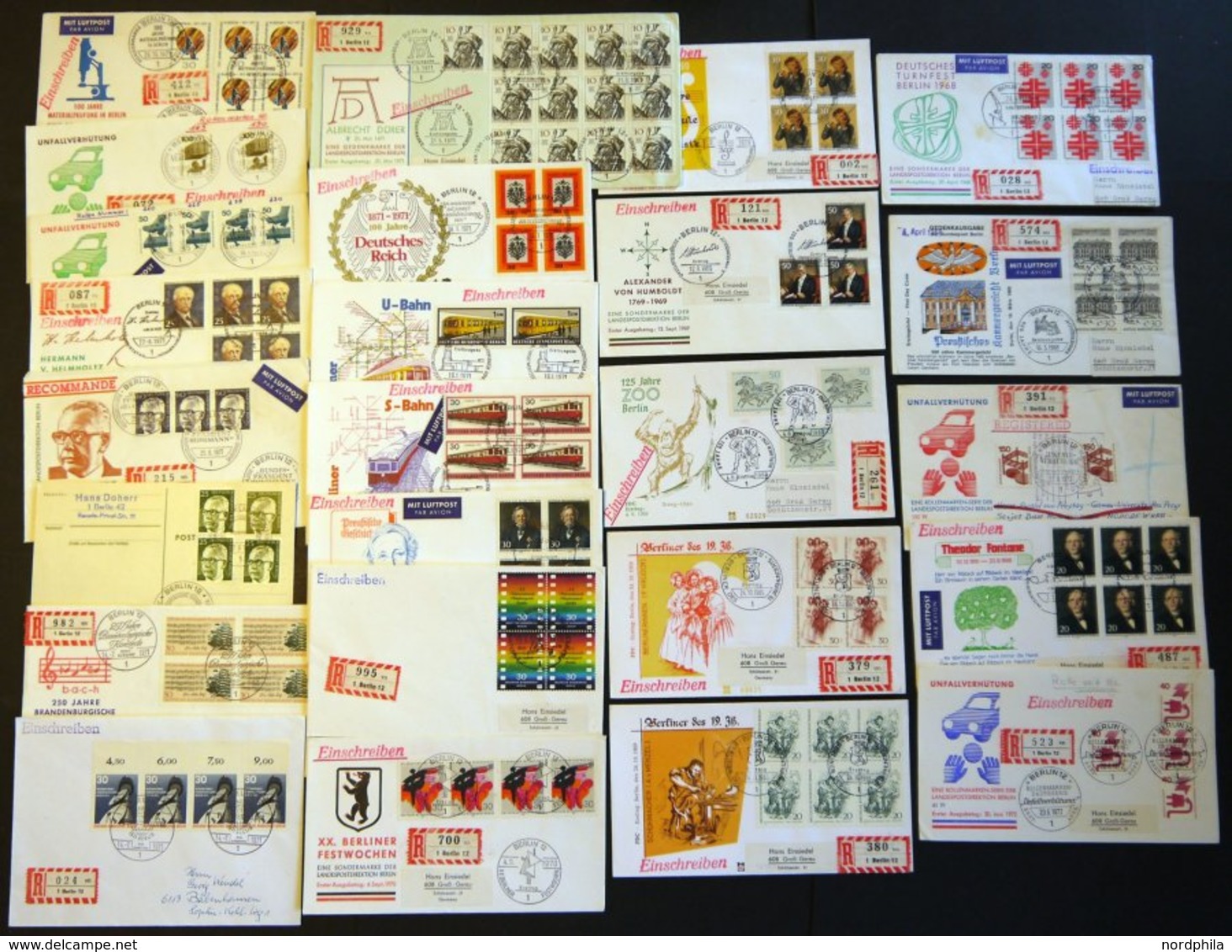 LOTS Aus 320-416 BRIEF, 1968-71, 25 Verschiedene Einschreiben Mit Mehrfachfrankaturen Vom Ersttag, Pracht - Usati