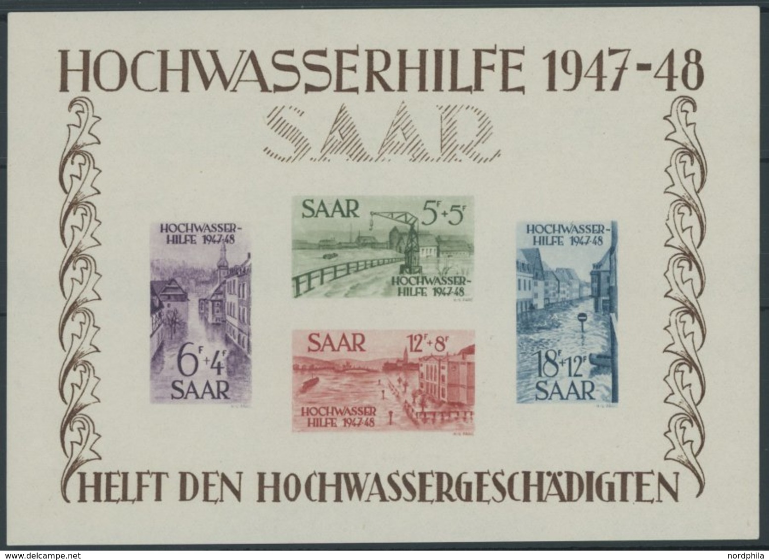 SAARLAND Bl. 1 **, 1948, Block Hochwasserhilfe, Postfrisch, Pracht, Mi. 1000.- - Andere & Zonder Classificatie