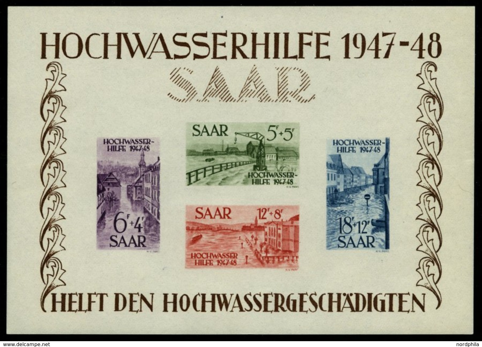 SAARLAND Bl. 1 **, 1948, Block Hochwasserhilfe, Feinst (minimale Beanstandungen Im Rand), Mi. 1000.- - Andere & Zonder Classificatie