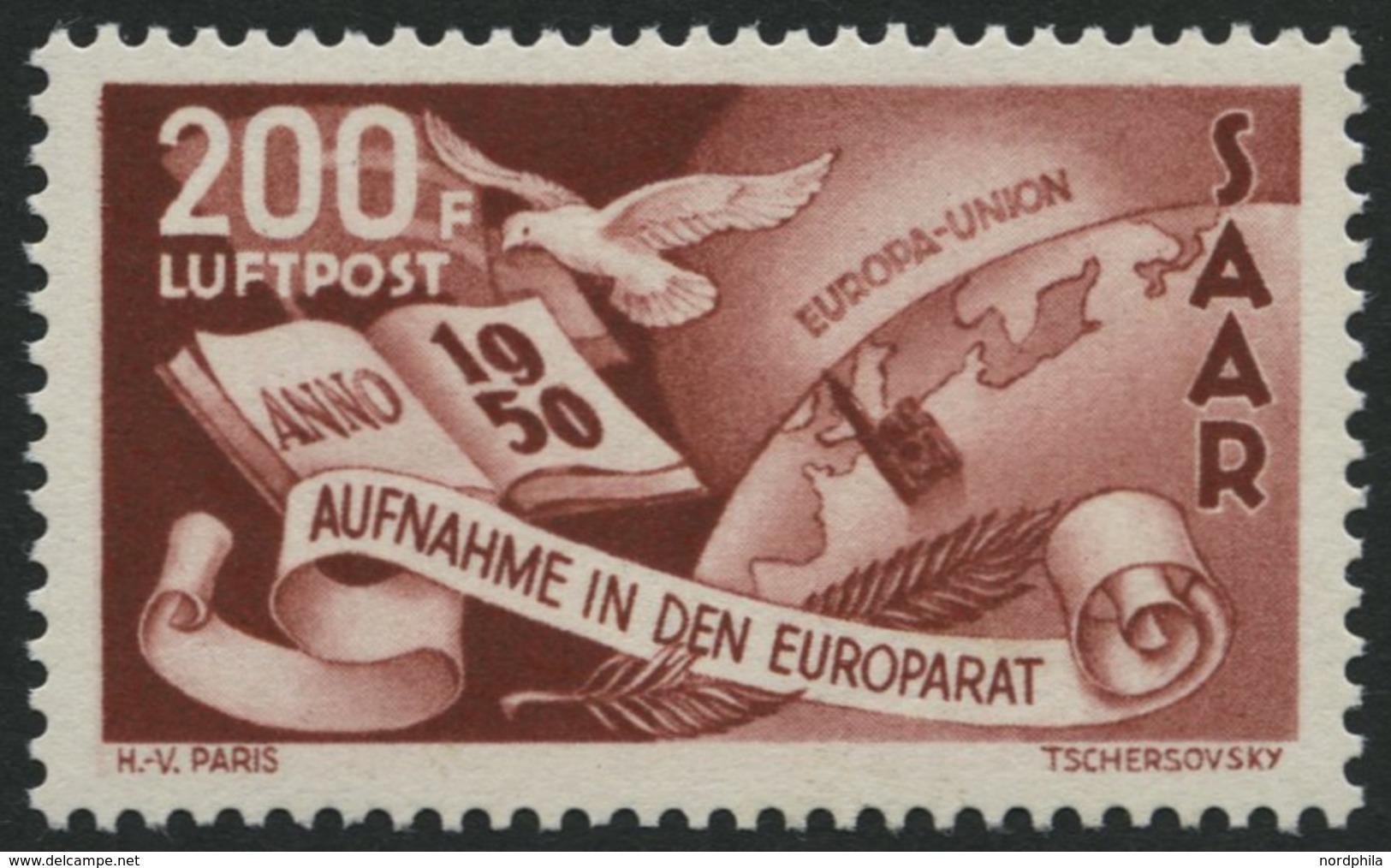 SAARLAND 298 **, 1950, 200 Fr. Europarat, Pracht, Mi. 180.- - Sonstige & Ohne Zuordnung