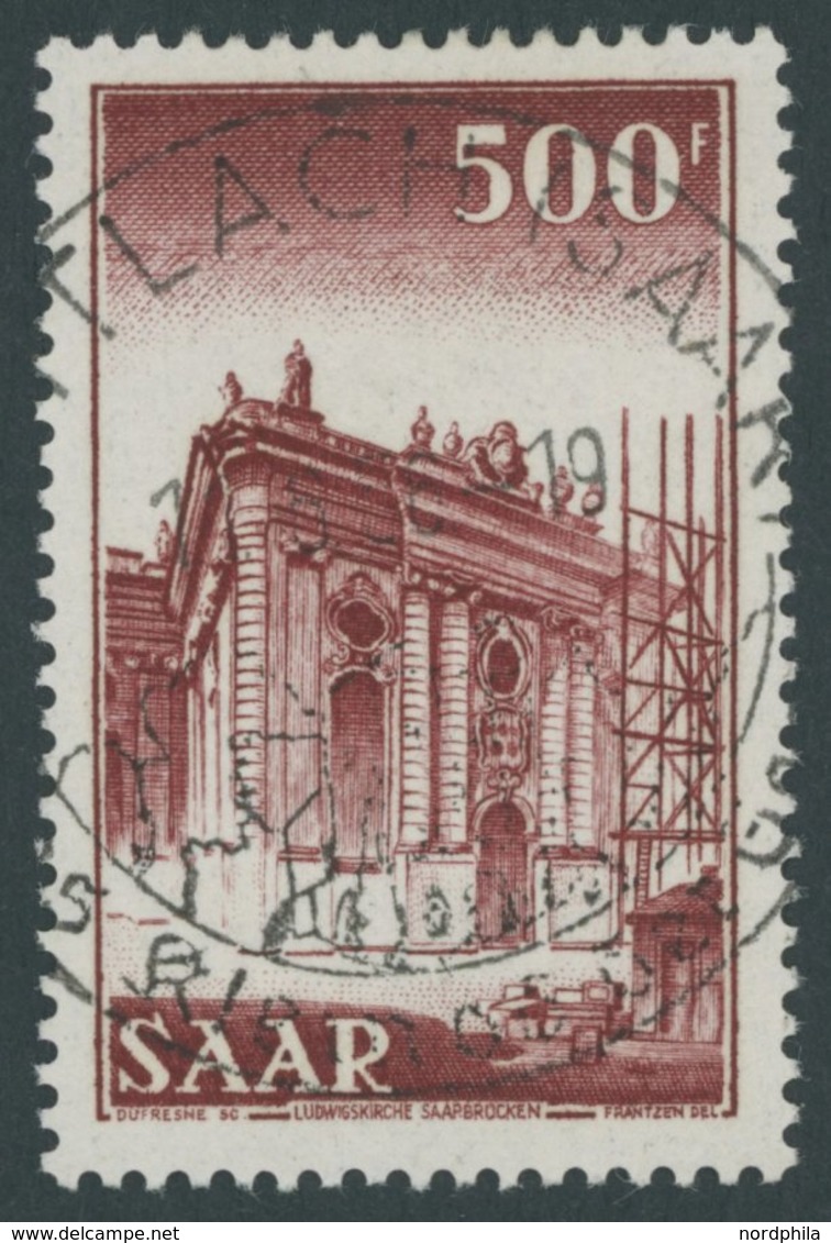 SAARLAND 337 O, 1953, 500 Fr. Ludwigskirche, Pracht, Kurzbefund Geigle, Mi. 80.- - Altri & Non Classificati