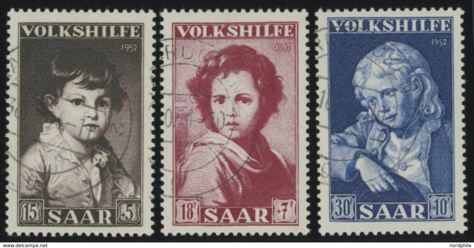 SAARLAND 338-40 O, 1952, Gemälde III, Prachtsatz, Gepr. Geigle, Mi. 50.- - Other & Unclassified