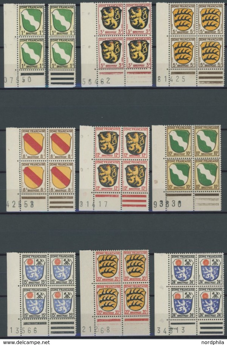 ALLGEMEINE AUSGABEN 1-13 VB **, 1945, Freimarken In Randviererblocks (1 Pf. Nur Zwei Paare), Die Pfennig-Werte Alle Mit  - Autres & Non Classés