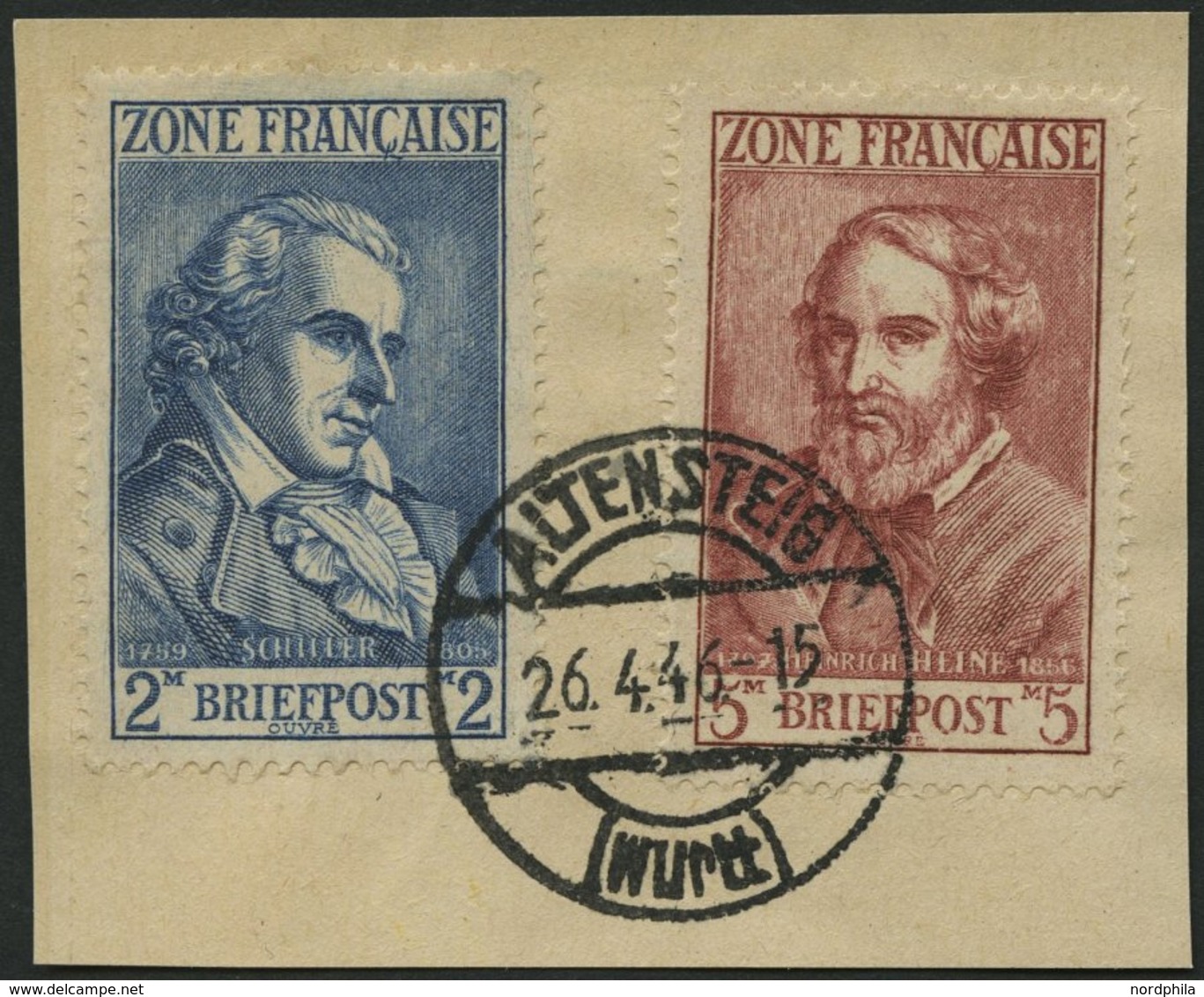 ALLGEMEINE AUSGABEN 12/3 BrfStk, 1945, 2 M. Schiller Und 5 M. Heine, Stempel ALTENSTEIG, Prachtbriefstück, Gepr. D. Schl - Andere & Zonder Classificatie