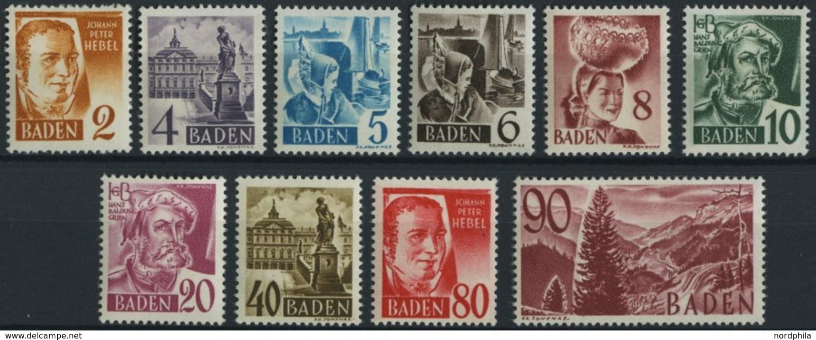 BADEN 28-37 **, 1948, Freimarken, Ohne Währungsangabe, Prachtsatz, Mi. 200.- - Autres & Non Classés