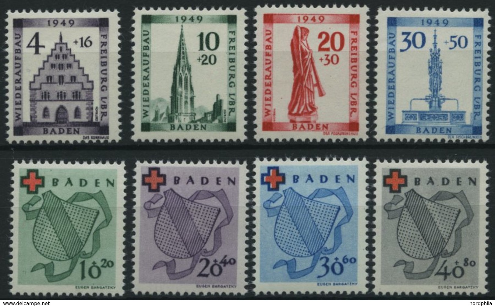 BADEN 38-45A *, 1949, Wiederaufbau Und Rotes Kreuz, Falzrest, 2 Prachtsätze, Mi. 75.- - Autres & Non Classés