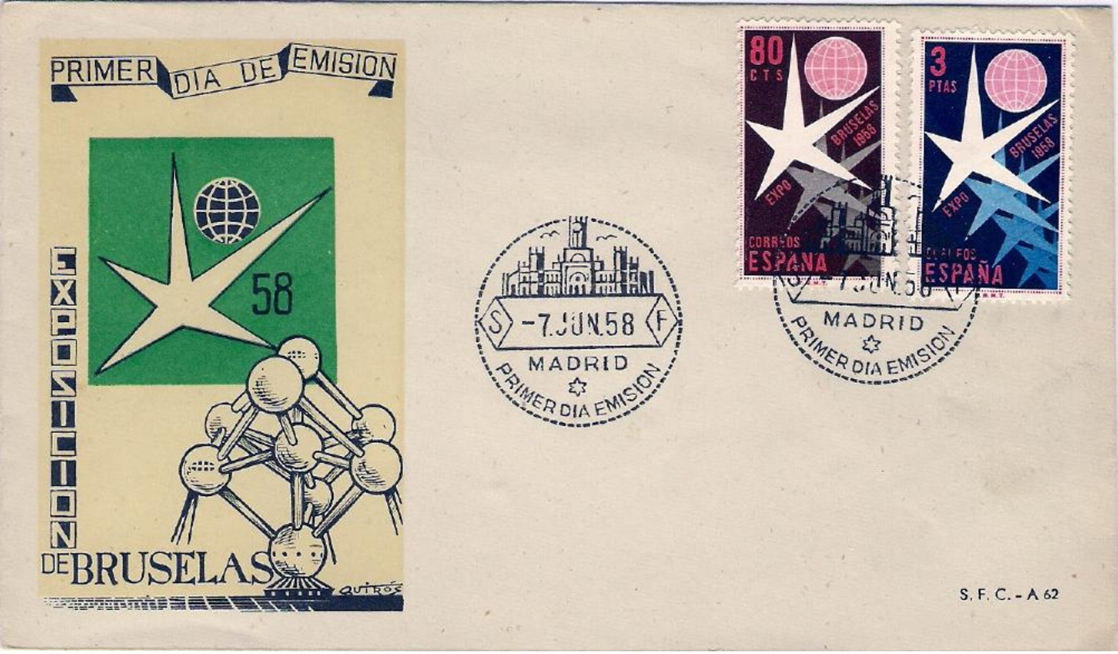 1958-Spagna S.2v."Expo Di Bruxelles"su Fdc Illustrata - Storia Postale