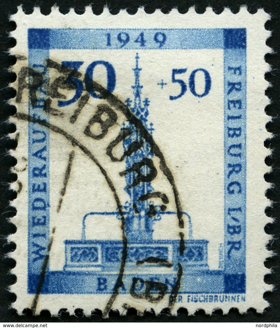 BADEN 41A O, 1949, 30 Pf. Freiburg, Pracht, Gepr. Straub, Mi. 60.- - Autres & Non Classés