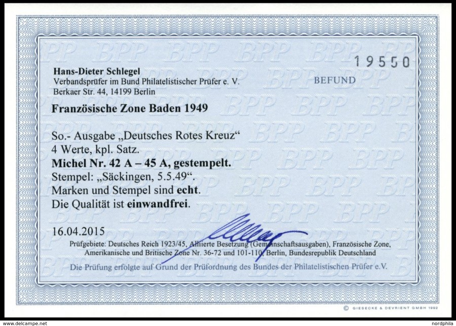 BADEN 42-45 O, 1949, Rotes Kreuz, Prachtsatz, Fotobefund H.D. Schlegel, Mi. 400.- - Sonstige & Ohne Zuordnung