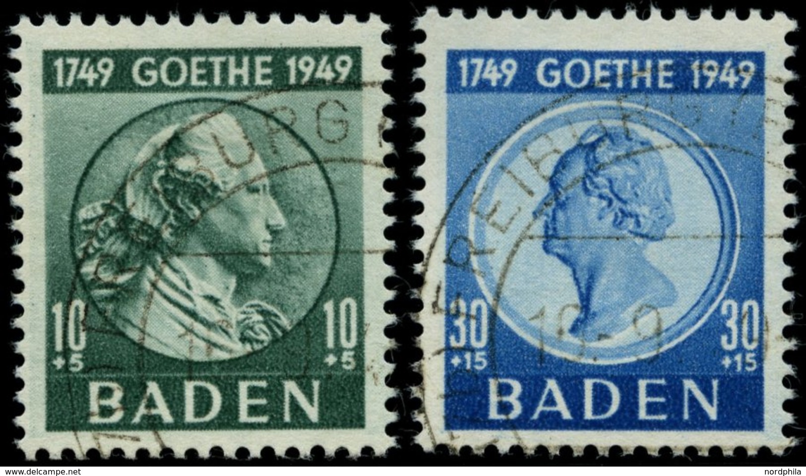 BADEN 47,49 O, 1949, 10 Und 30 Pf. Goethe, 2 Prachtwerte, Gepr. Schlegel, Mi. 85.- - Andere & Zonder Classificatie