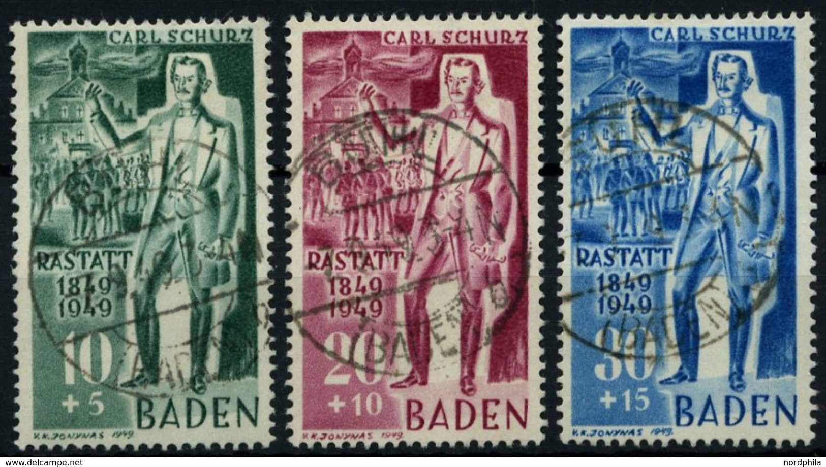 BADEN 50-52 O, 1949, Schurz, Prachtsatz, Endwert Gepr. Schlegel, Mi. 110.- - Autres & Non Classés