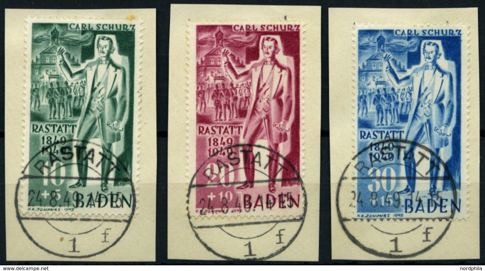 BADEN 50-52 BrfStk, 1949, Schurz Auf Briefstücken Mit Ersttagsstempeln, Prachtsatz, Gepr. Schlegel, Mi. (110.-) - Altri & Non Classificati