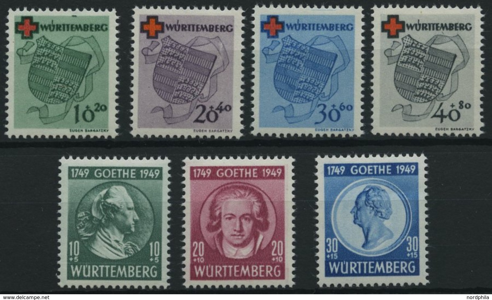 WÜRTTEMBERG 40-46 *, 1949, Rotes Kreuz Und Goethe, Falzrest, 2 Prachtsätze, Mi. 93.- - Andere & Zonder Classificatie