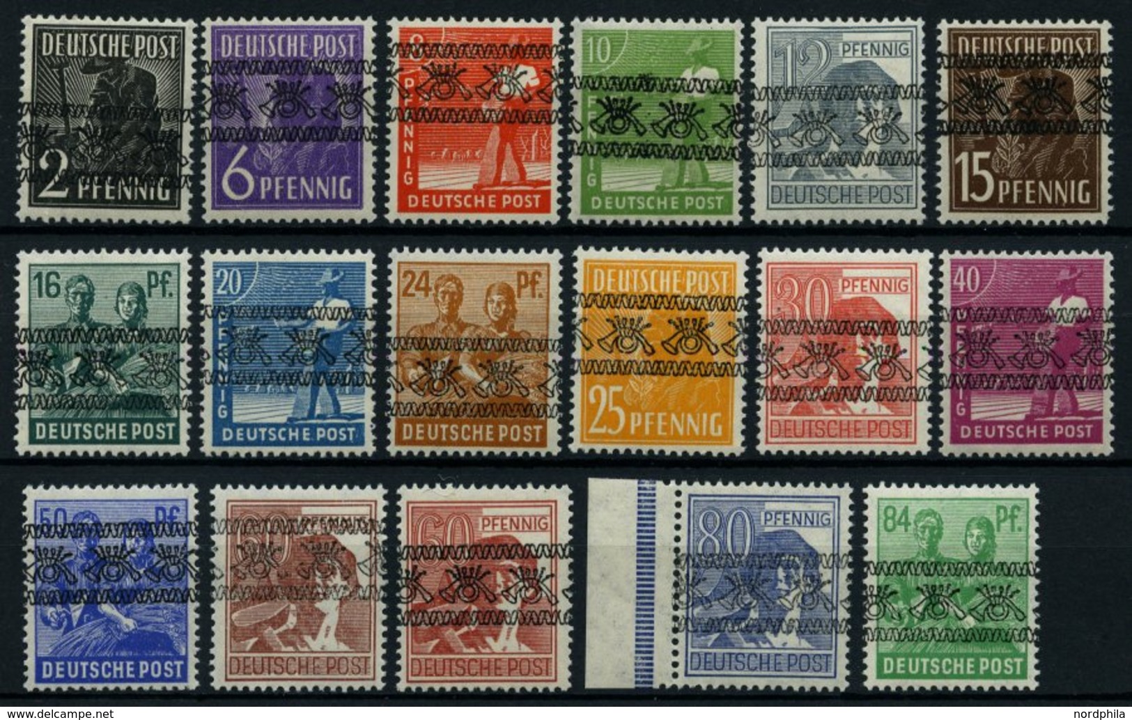 AMERIK. U. BRITISCHE ZONE 36-51IK **, 1948, Bandaufdruck, Mit Kopfstehenden Aufdrucken, Incl. 49IK, Prachtsatz (17 Werte - Altri & Non Classificati