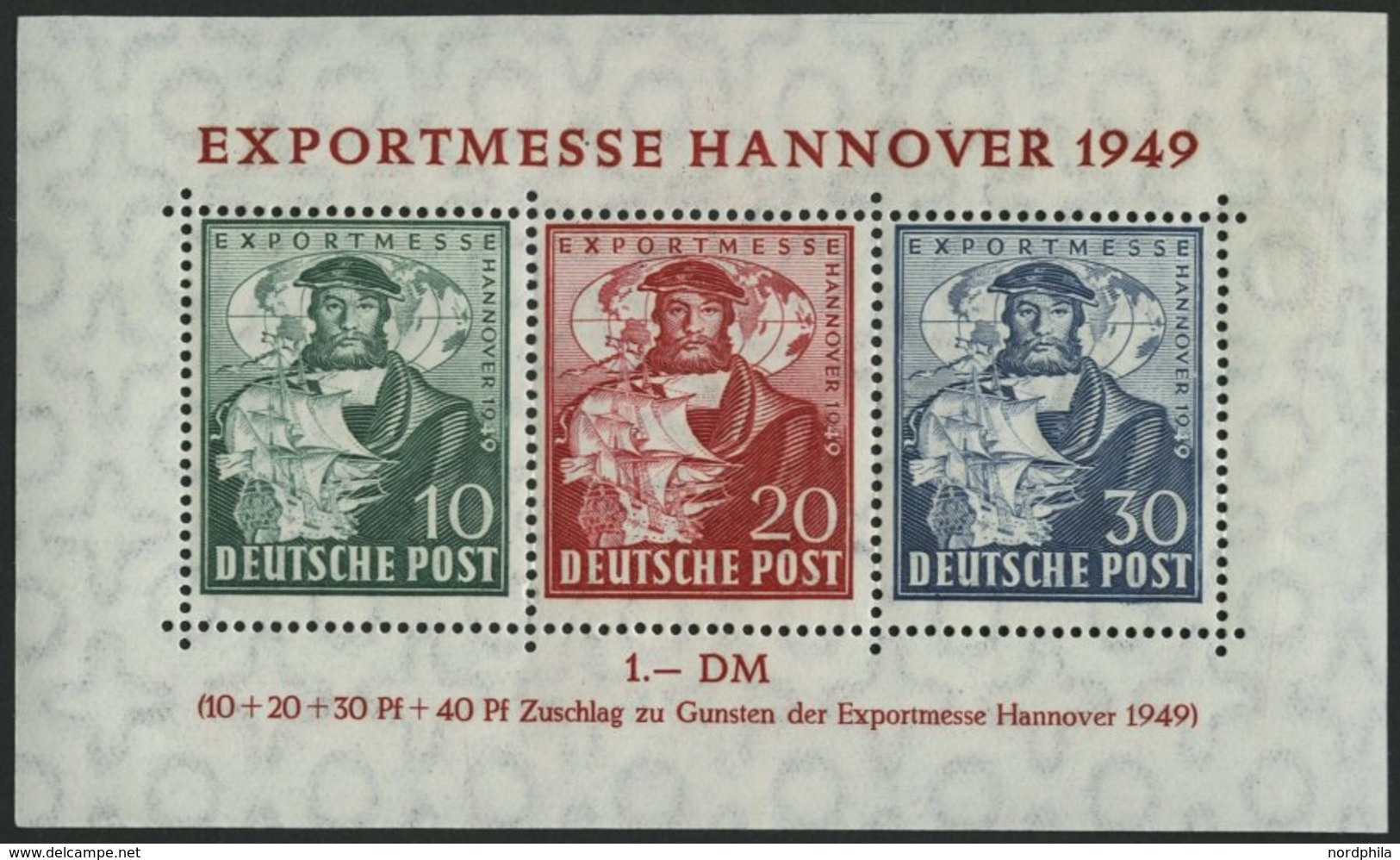 AMERIK. U. BRITISCHE ZONE Bl. 1c **, 1949, Block Exportmesse, 30 Pf. In Schwarzviolettblauultramarin, Minimal Verblasst  - Other & Unclassified