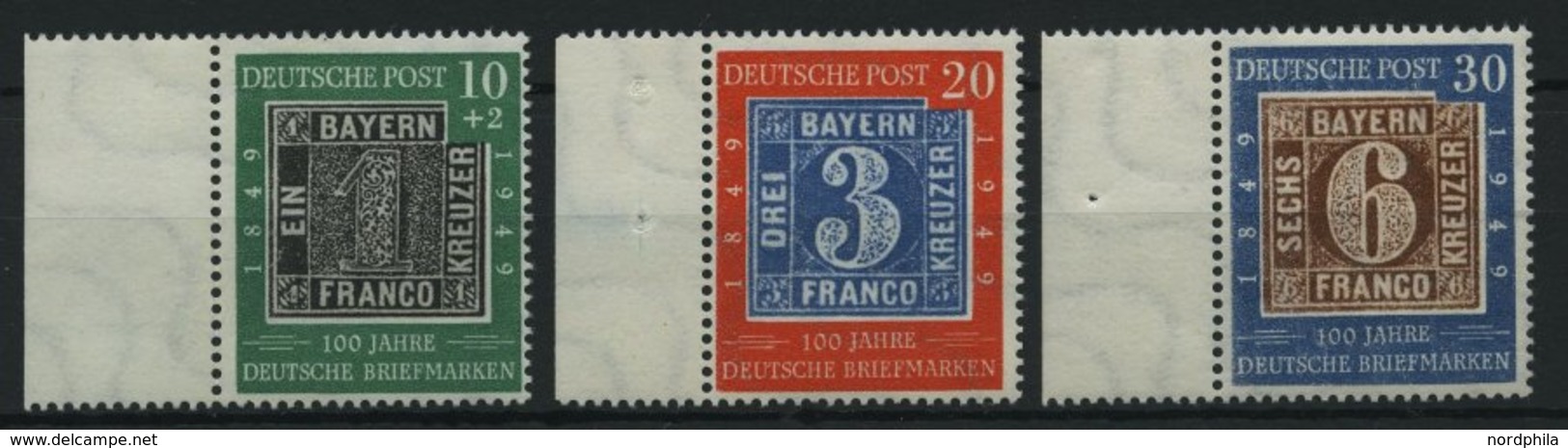 BUNDESREPUBLIK 113-15 **, 1949, 100 Jahre Briefmarken Vom Linken Rand, Prachtsatz - Andere & Zonder Classificatie