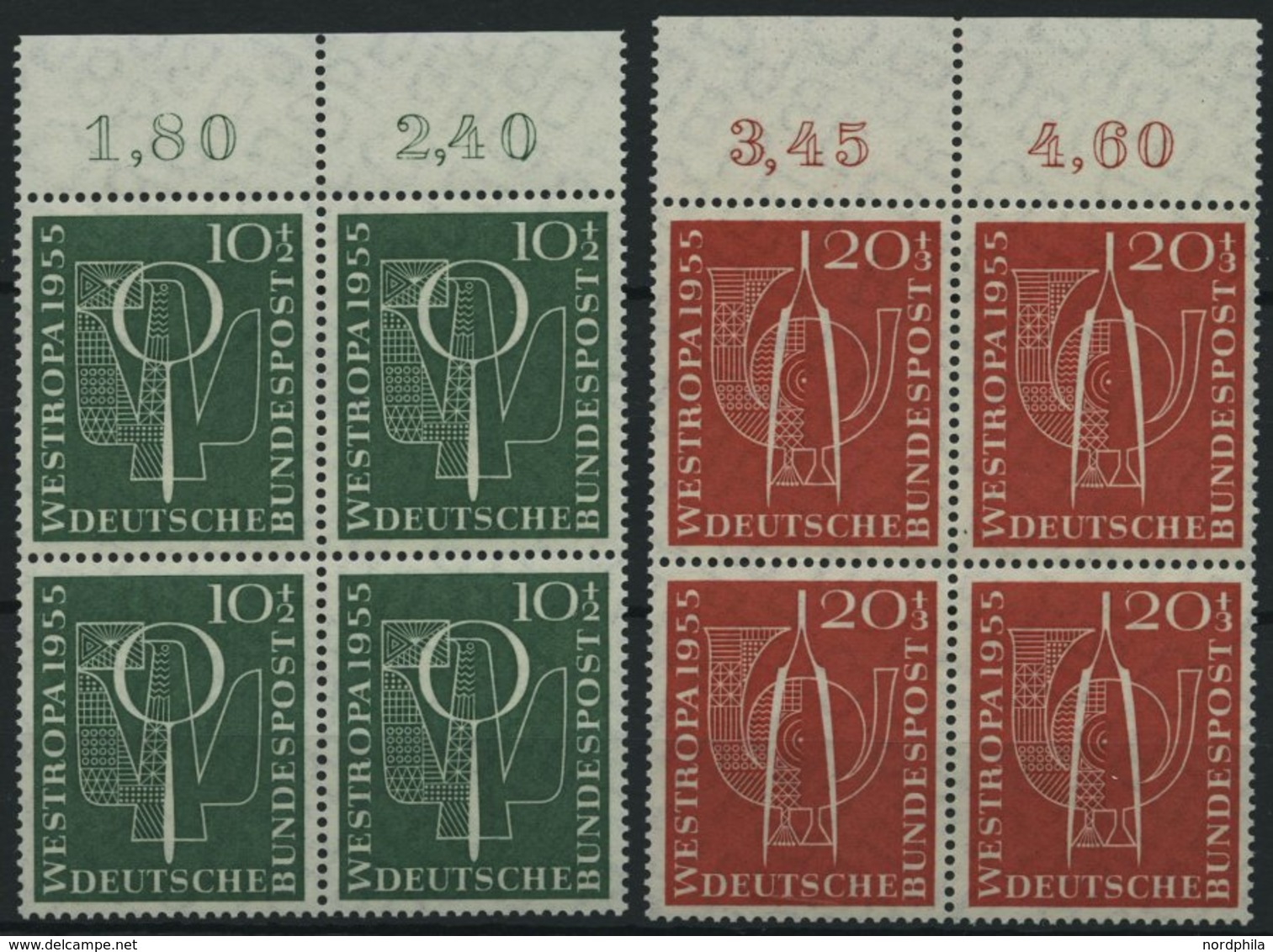 BUNDESREPUBLIK 217/8 VB **, 1955, Westropa In Viererblocks Vom Oberrand, Pracht, Mi. 68.- - Andere & Zonder Classificatie