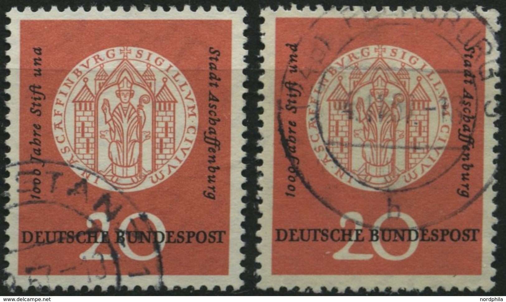 BUNDESREPUBLIK 255I/II O, 1957, Aschaffenburg, Je Mit Abart Una Statt Und Und Obere Steinfuge Fehlt, üblich Gezähnt Prac - Other & Unclassified