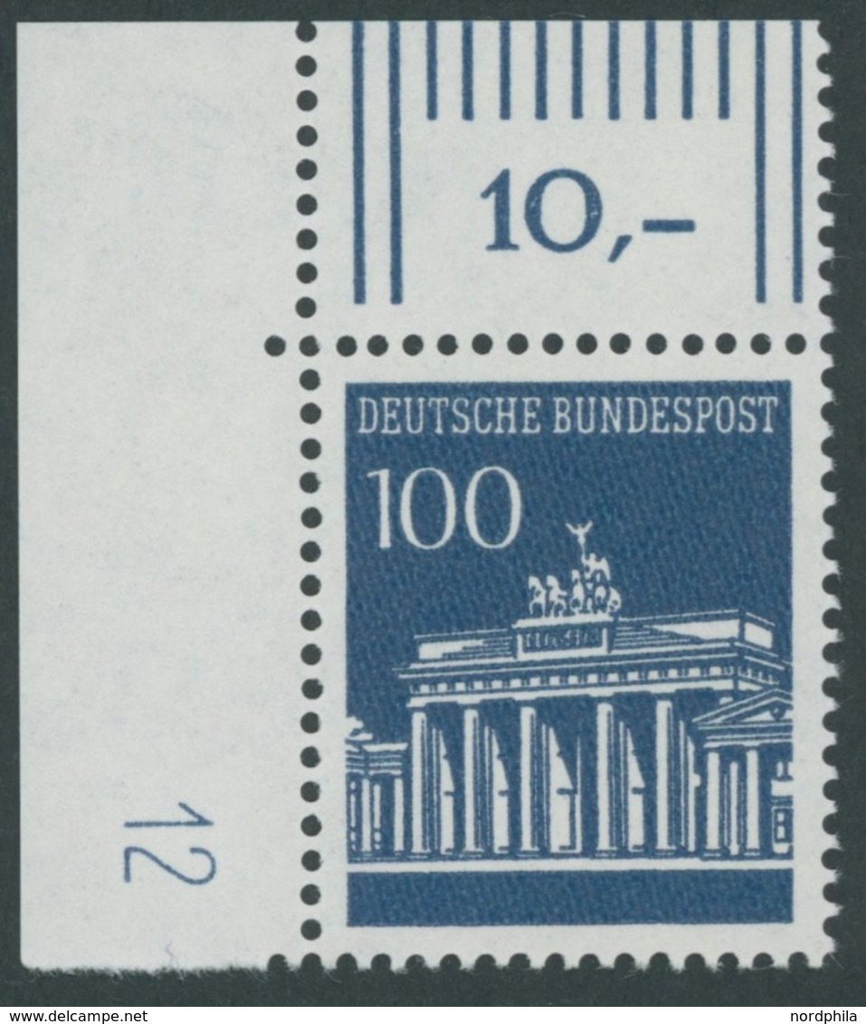 BUNDESREPUBLIK 510DZ **, 1966, 100 Pf. Brandenburger Tor, Linke Obere Bogenecke, Mit Druckereizeichen 12, Pracht, Mi. 85 - Andere & Zonder Classificatie