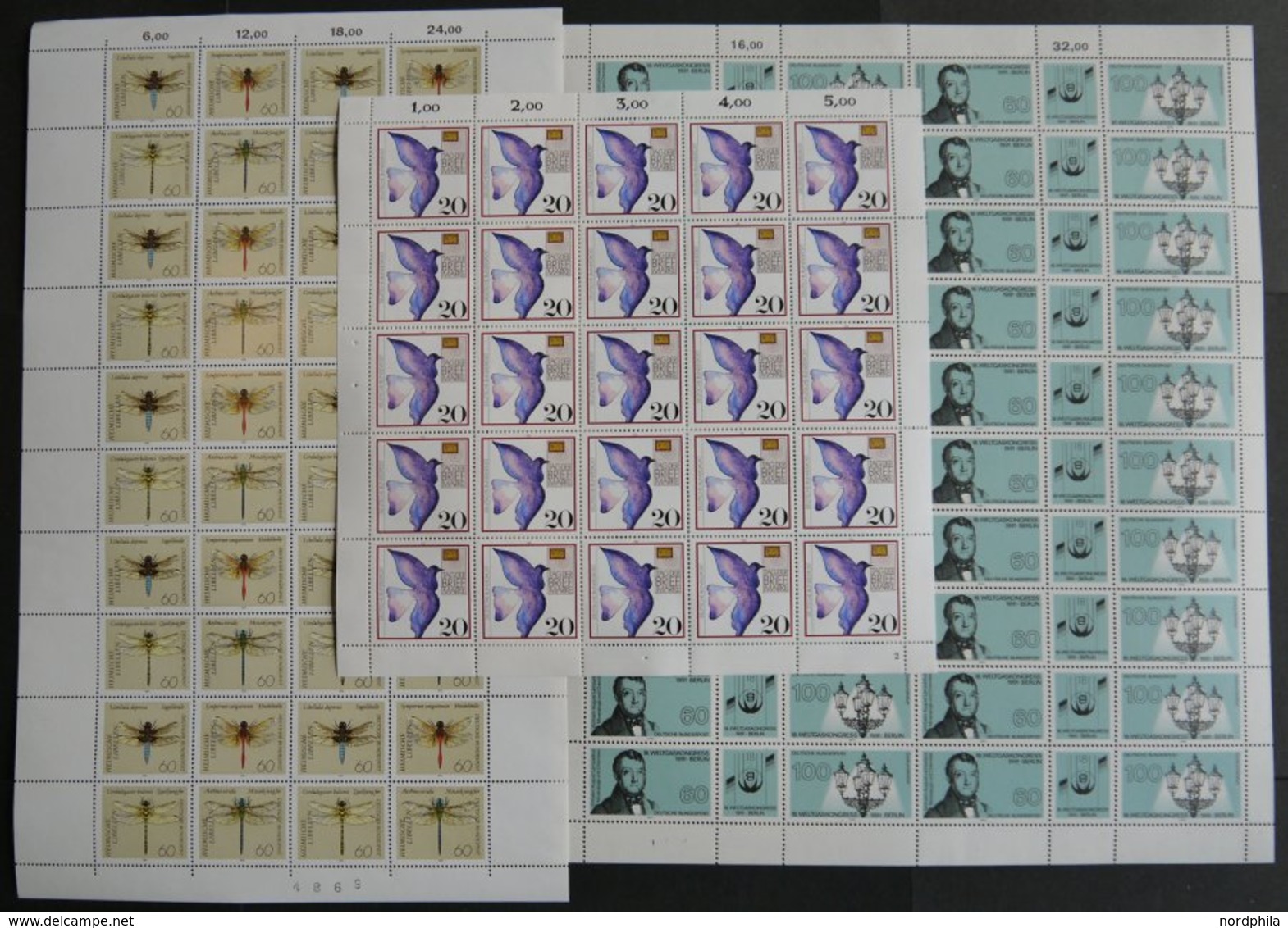 BUNDESREPUBLIK ** , 1988/91, Tag Der Briefmarke, Weltgaskongress Und Libellen, 3 Bogen (Mi.Nr. 1388,1537/8,1546-49), Pra - Other & Unclassified