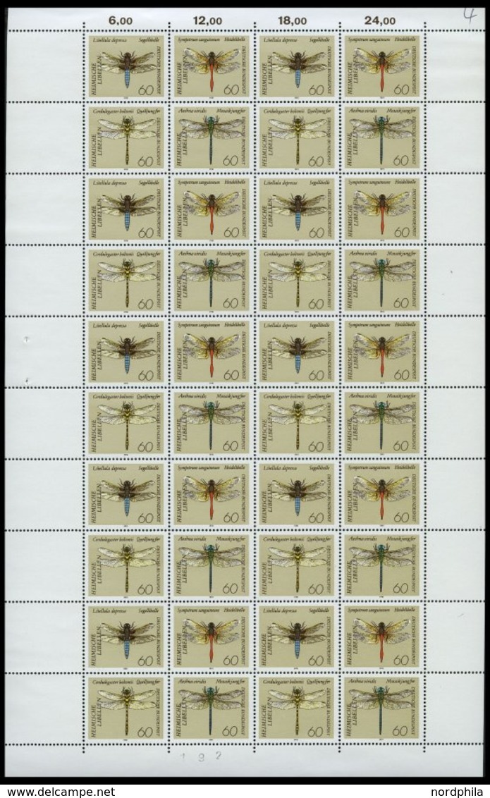 BUNDESREPUBLIK 1546-49 **, 1991, 60 Pf. Libellen Im Zusammendruckbogen (40), Dabei Abart 1546I, Pracht - Andere & Zonder Classificatie