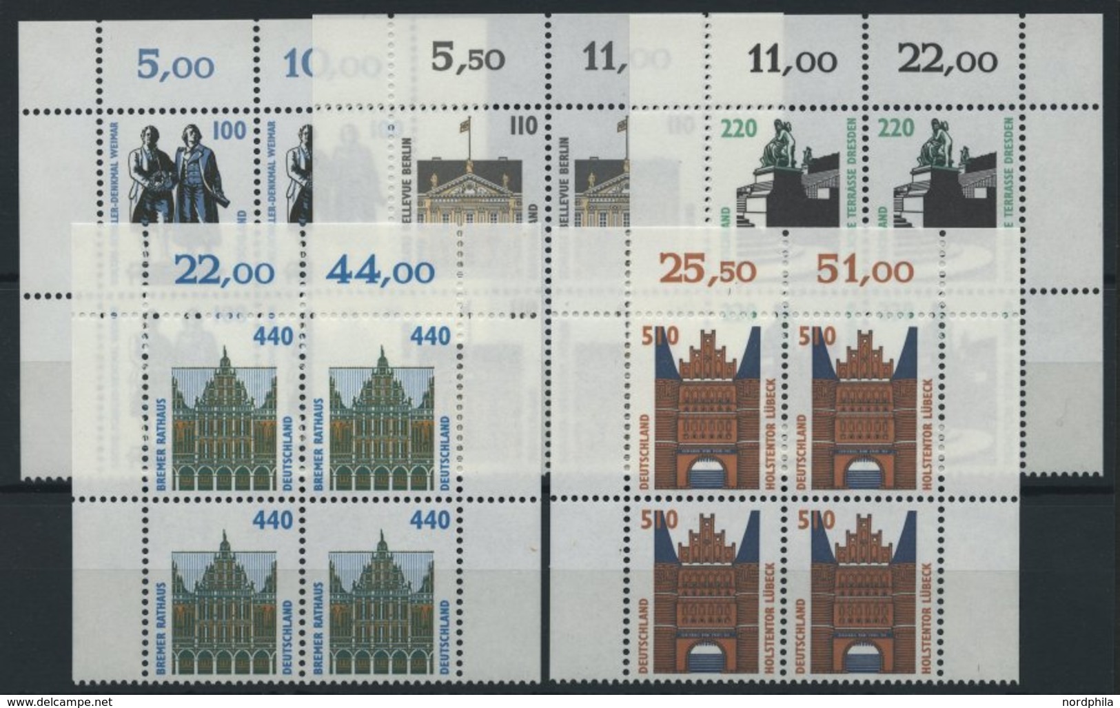 BUNDESREPUBLIK 1934-38 Paar **, 1997, Sehenswürdigkeiten In Viererblocks Vom Oberrand, Pracht, Mi. 60.- - Andere & Zonder Classificatie