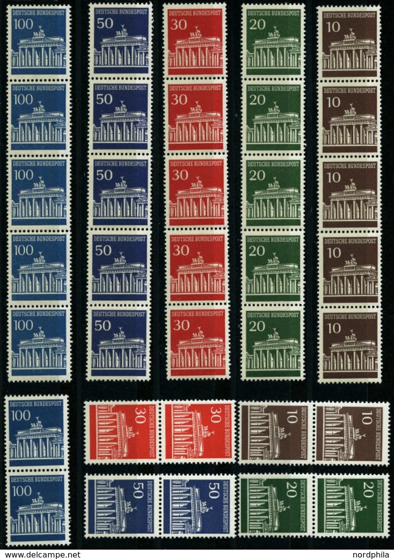 ROLLENMARKEN 506-10v,w **, 1966/7, Brandenburger Tor In 5er-Streifen (Dextringummierung) Und In Senkrechten Paaren (Plan - Rolstempels