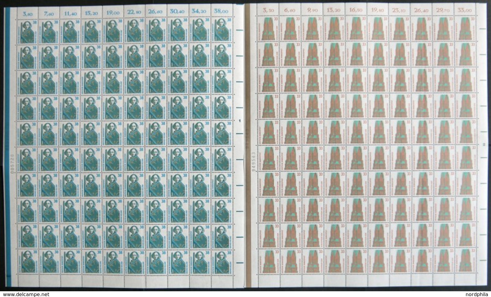 ENGROS 1399/1400 **, 1989, 33 Und 38 Pf. Sehenswürdigkeiten Je Im Bogen (100), Postfrisch, Pracht, Mi. 175.- - Ongebruikt