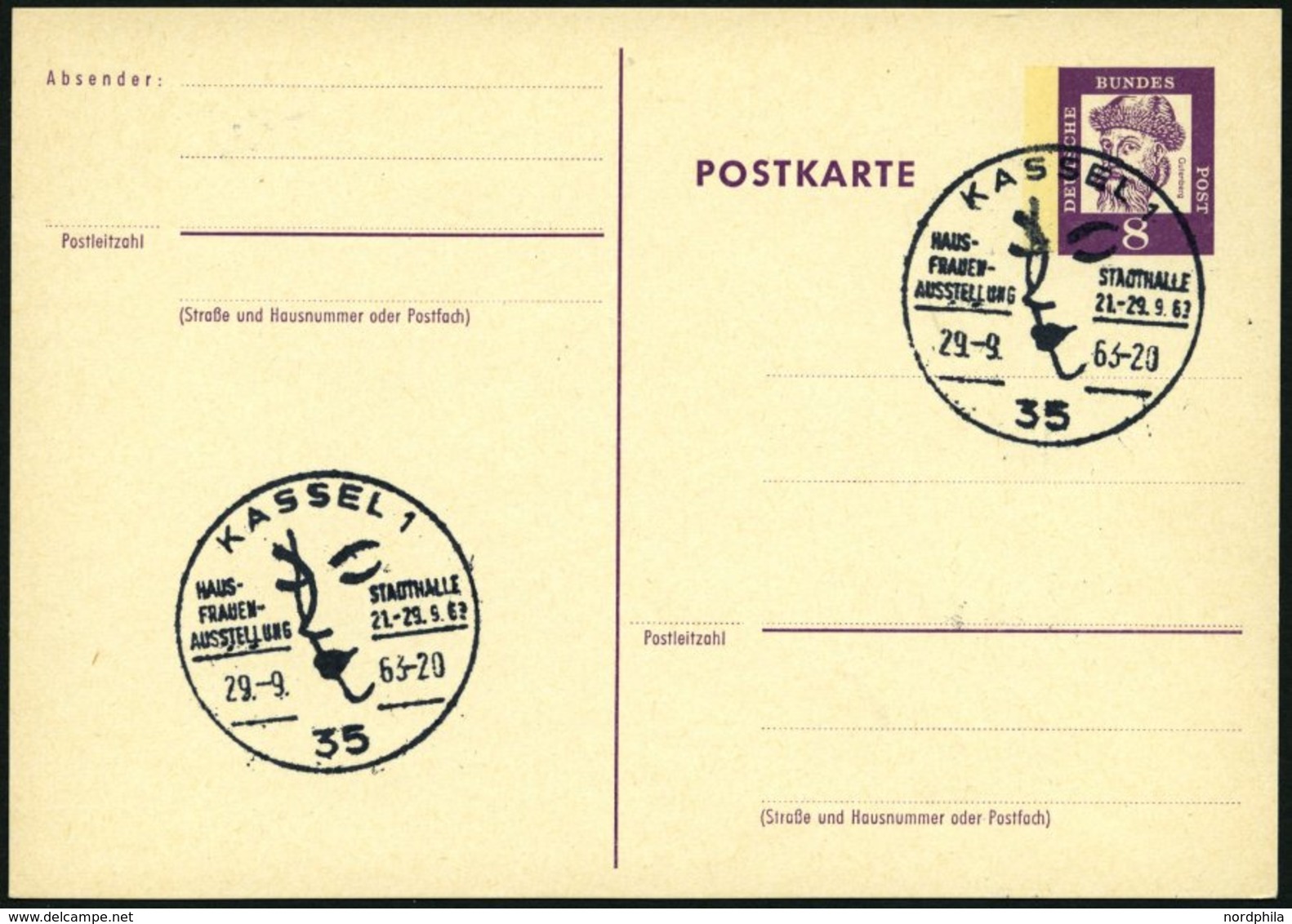 GANZSACHEN P 73 BRIEF, 1962, 8 Pf. Gutenberg, Postkarte In Grotesk-Schrift, Leer Gestempelt Mit Sonderstempel KASSEL HAU - Verzamelingen